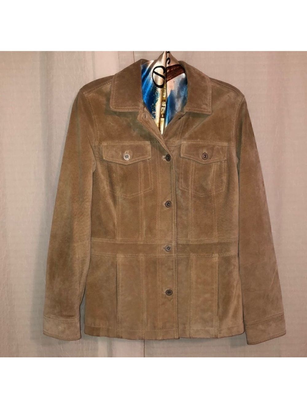 Eddie Bauer M Tan Genuine Suede Leather Button Front Jacket